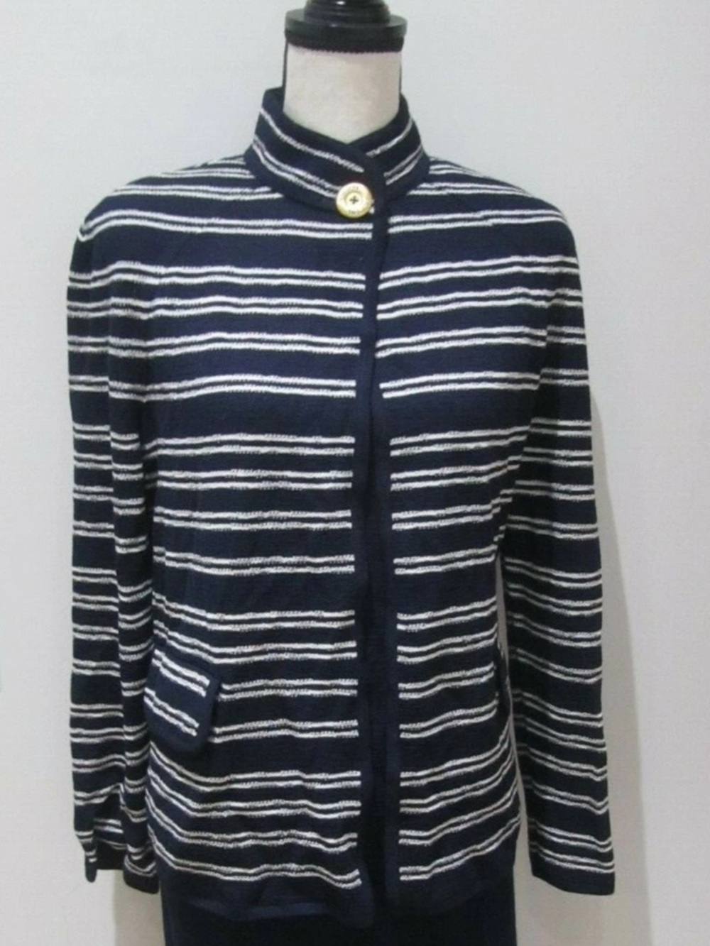 St. John Vintage Navy and White Striped Knit Cardigan
